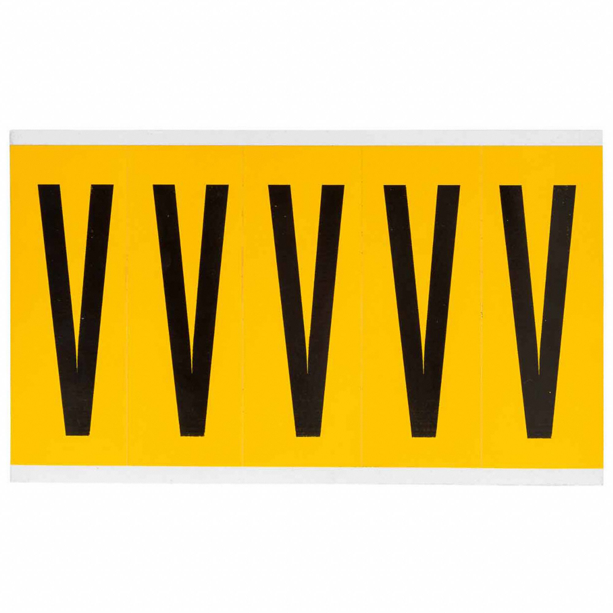 Letter Label: 3 7/8 in Character Ht, Indoor/Outdoor, Non-Reflective, Gothic, Black, V, Die Cut