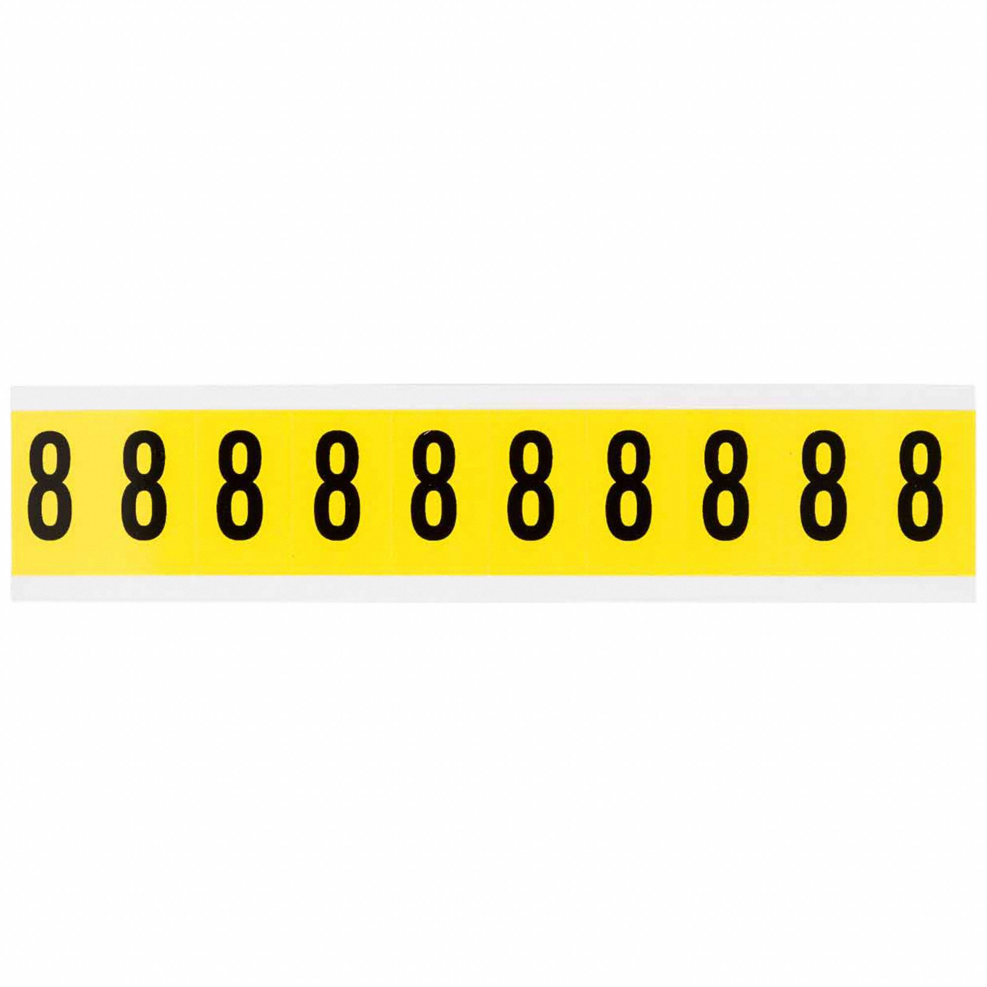 Number Label: 1 in Character Ht, Indoor Only, Non-Reflective, Gothic, Black, 8, Die Cut, Uppercase