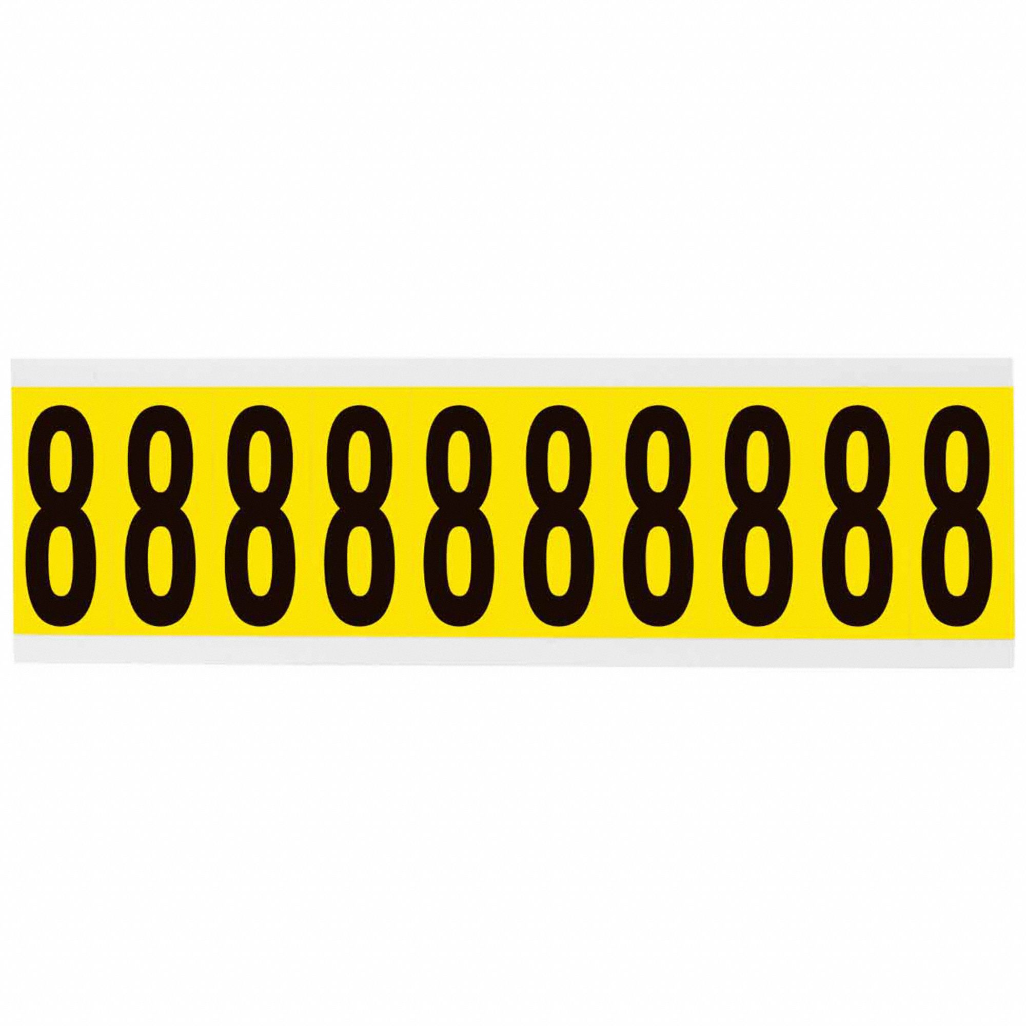 Number Label: 2 in Character Ht, Indoor Only, Non-Reflective, Gothic, Black, 8, Die Cut, Uppercase