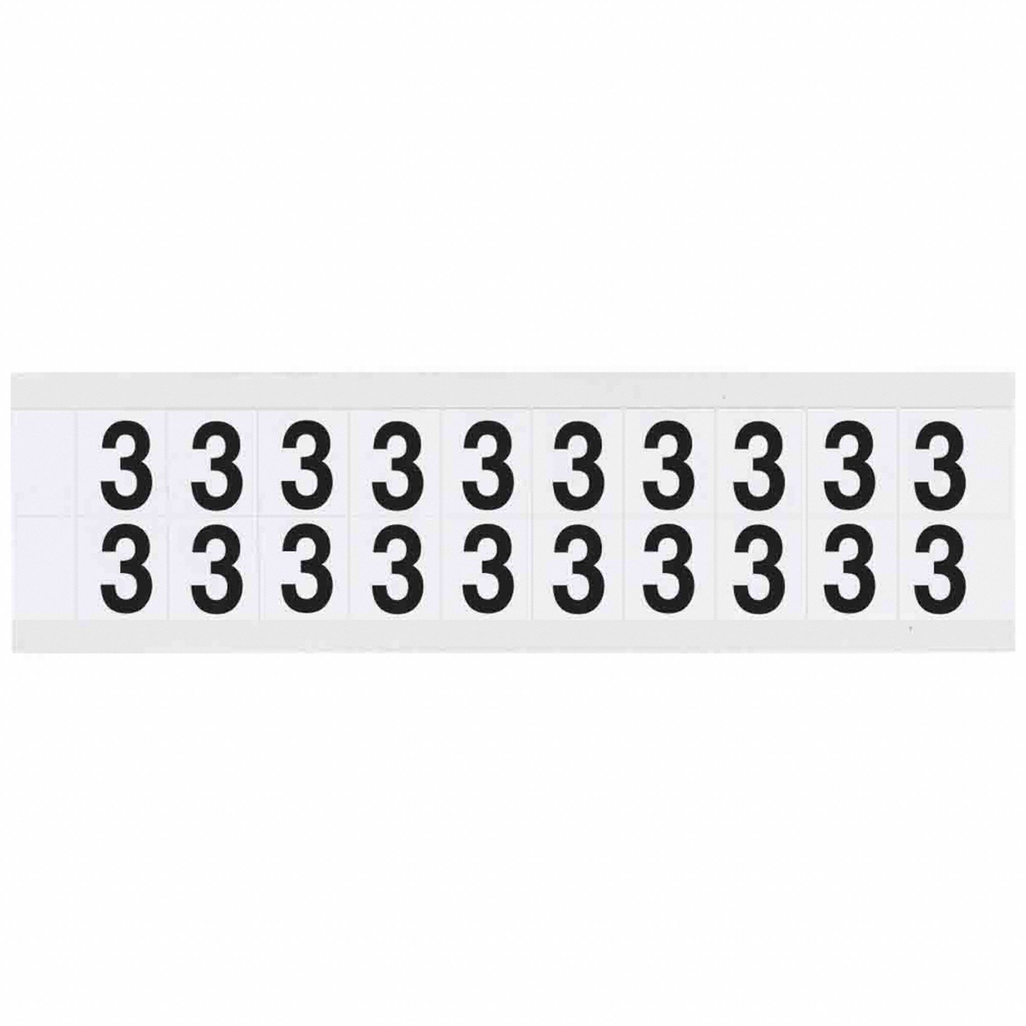 Number Label: 5/8 in Character Ht, Indoor/Outdoor, Non-Reflective, Helvetica, Black, 3, Die Cut