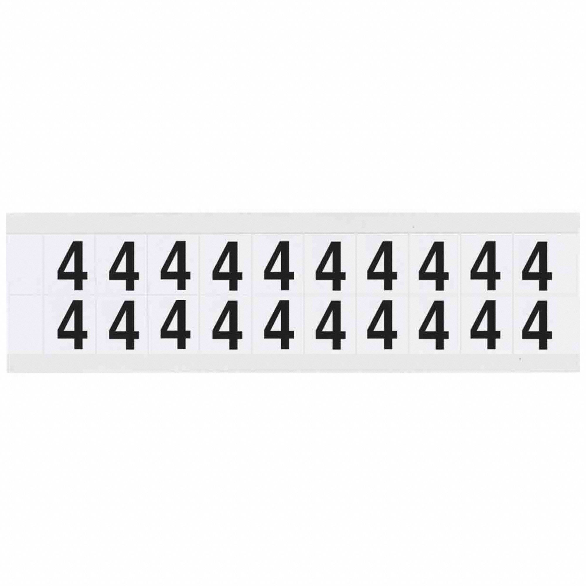 Number Label: 5/8 in Character Ht, Indoor/Outdoor, Non-Reflective, Helvetica, Black, 4, Die Cut