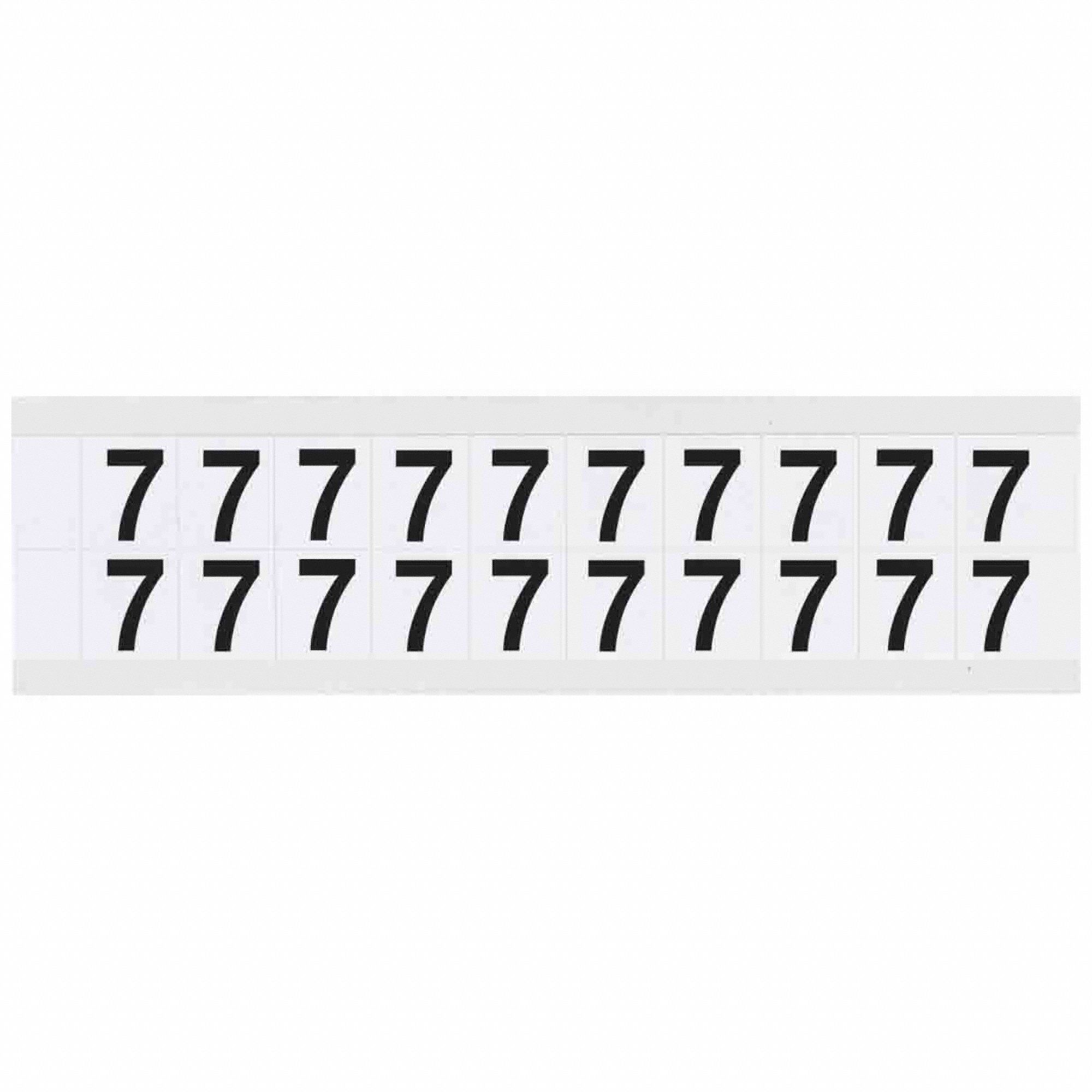 Number Label: 5/8 in Character Ht, Indoor/Outdoor, Non-Reflective, Helvetica, Black, 7, Die Cut