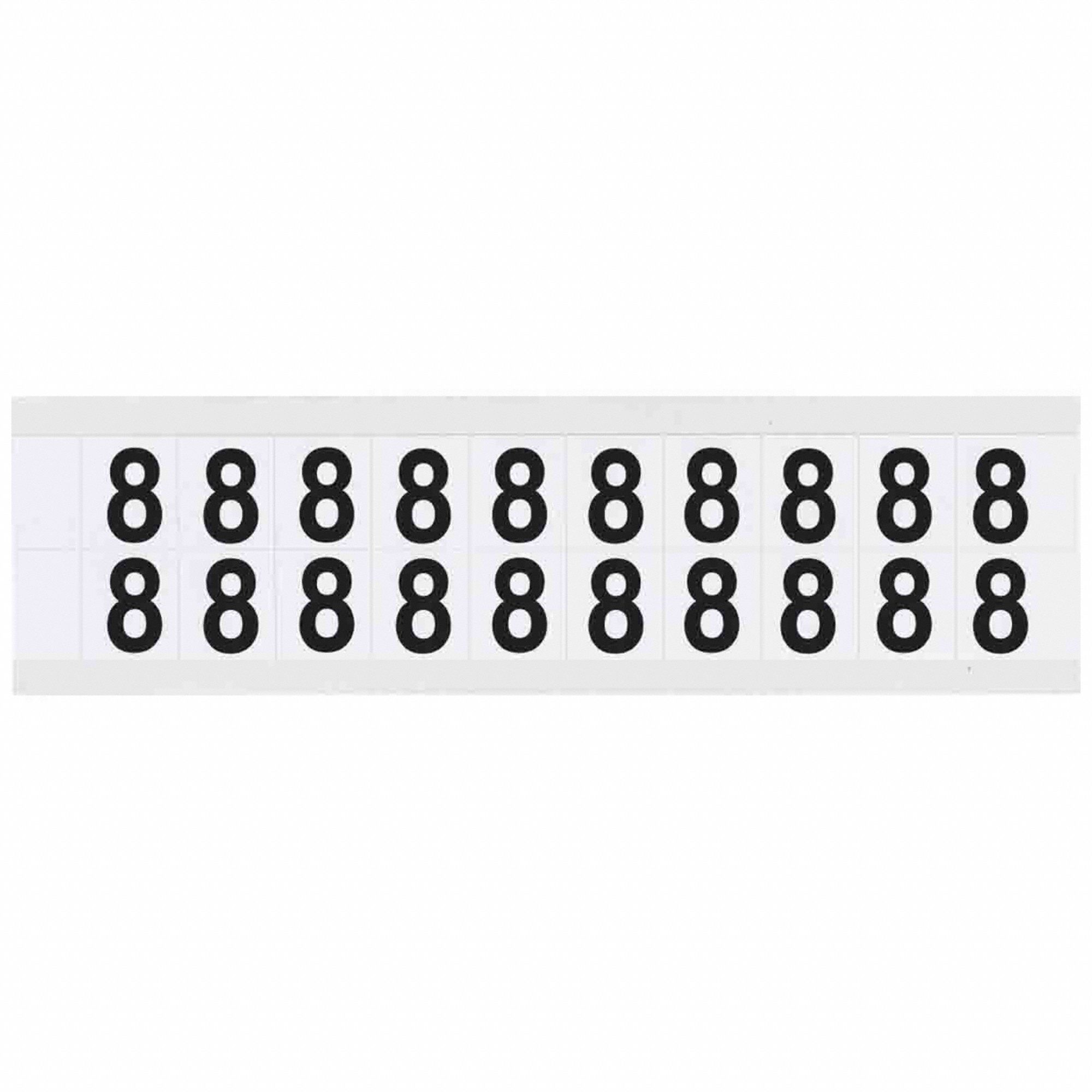 Number Label: 5/8 in Character Ht, Indoor/Outdoor, Non-Reflective, Helvetica, Black, 8, Die Cut