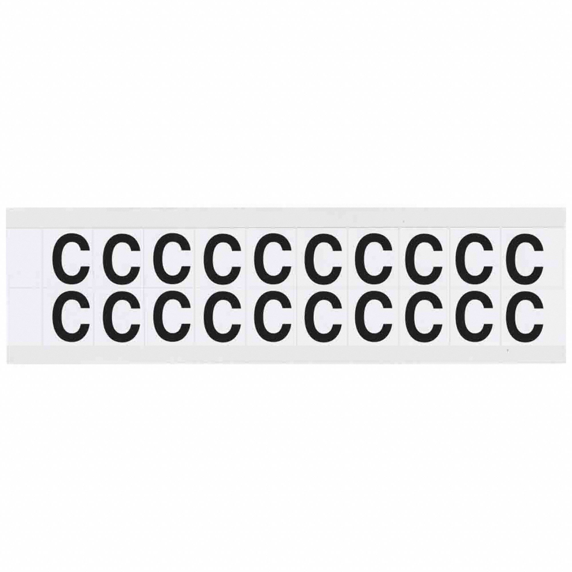 Letter Label: 5/8 in Character Ht, Indoor/Outdoor, Non-Reflective, Helvetica, Black, C, Die Cut