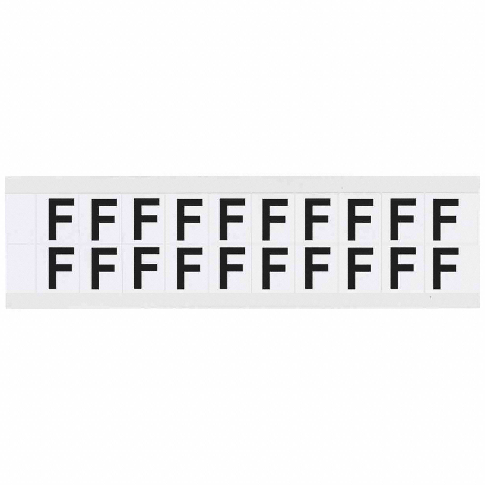 Letter Label: 5/8 in Character Ht, Indoor/Outdoor, Non-Reflective, Helvetica, Black, F, Die Cut