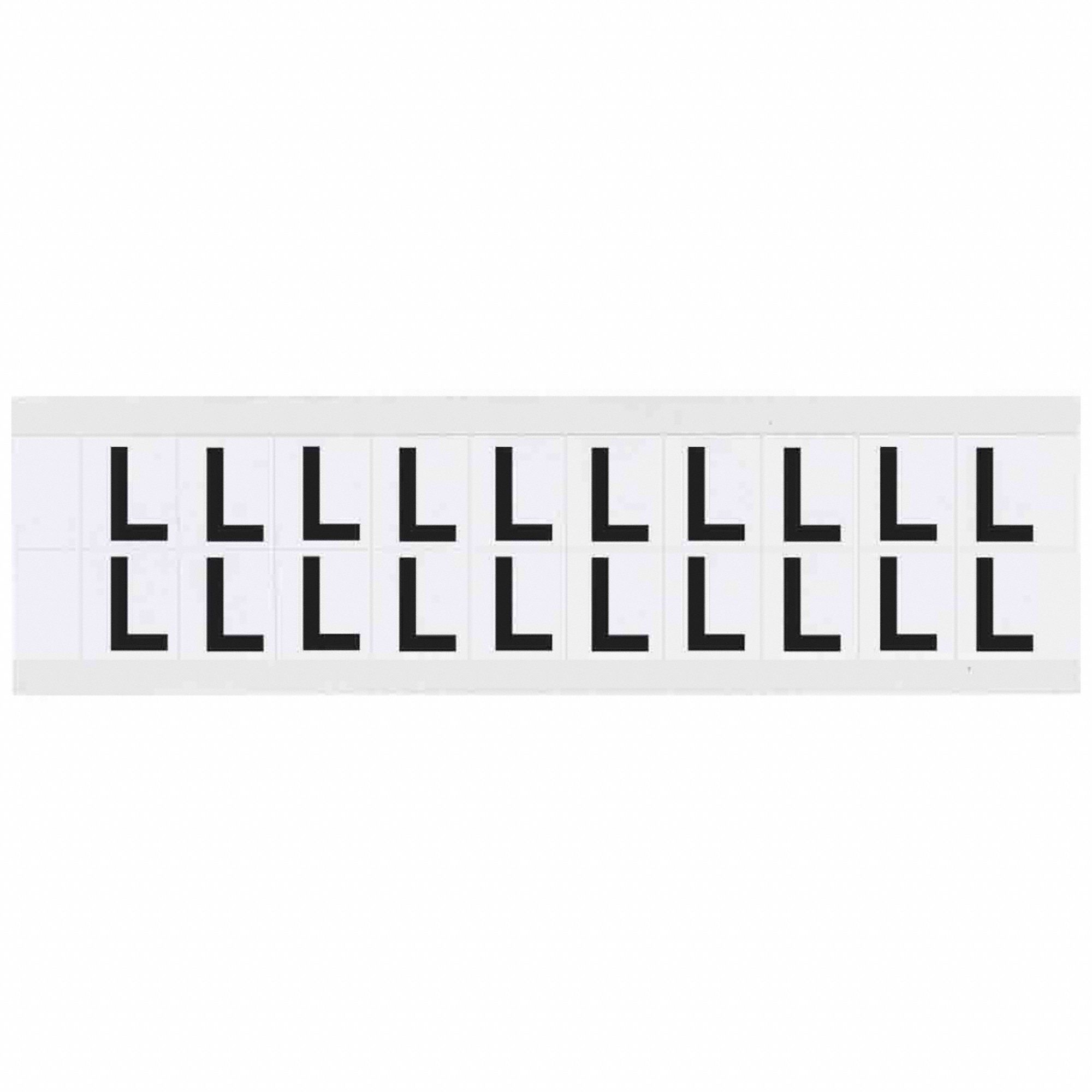 Letter Label: 5/8 in Character Ht, Indoor/Outdoor, Non-Reflective, Helvetica, Black, L, Die Cut
