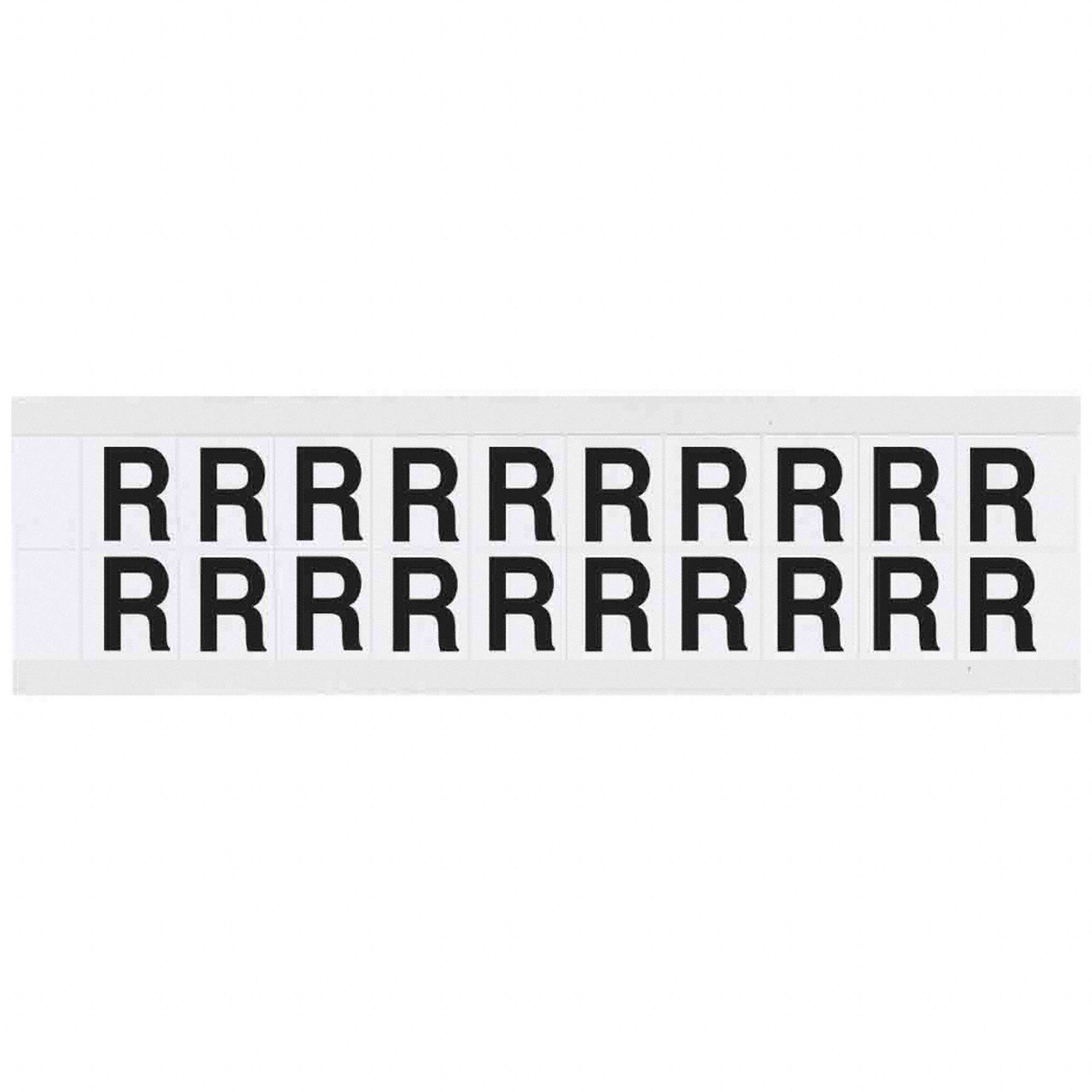 Letter Label: 5/8 in Character Ht, Indoor/Outdoor, Non-Reflective, Helvetica, Black, R, Die Cut