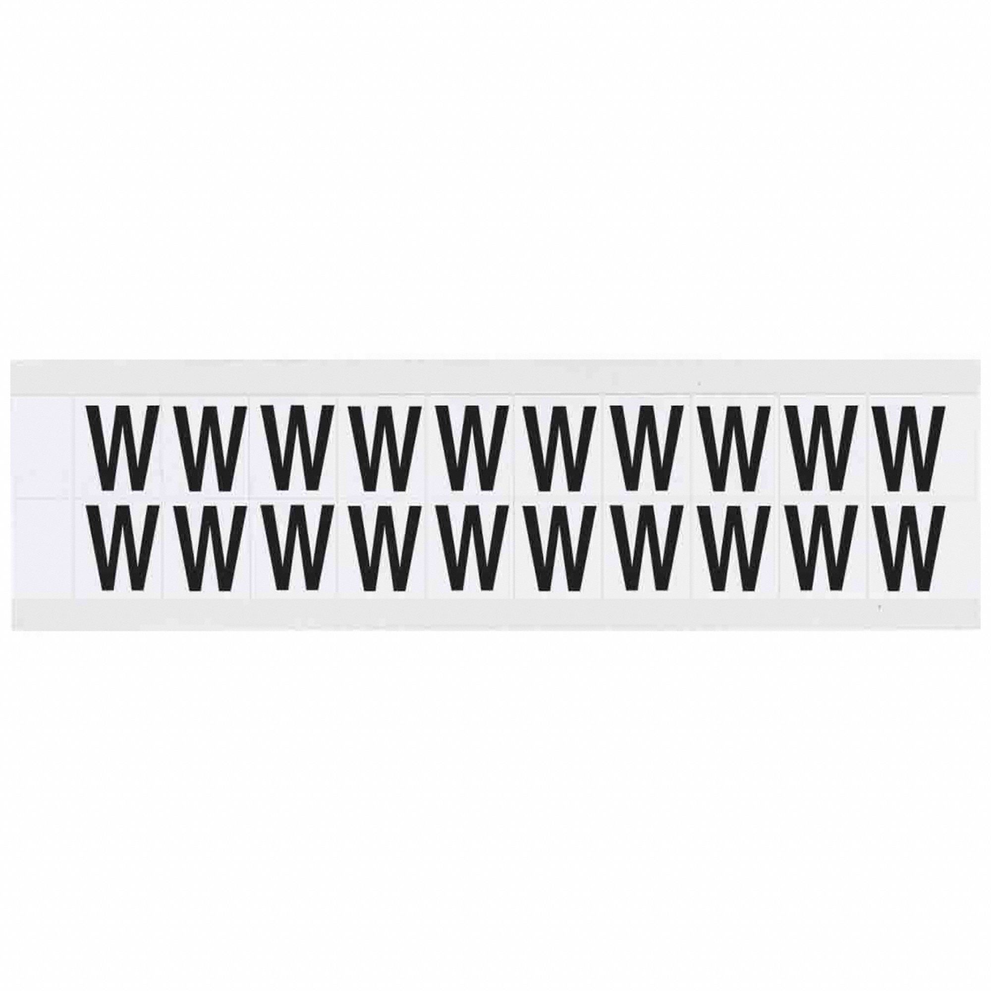 Letter Label: 5/8 in Character Ht, Indoor/Outdoor, Non-Reflective, Helvetica, Black, W, Die Cut