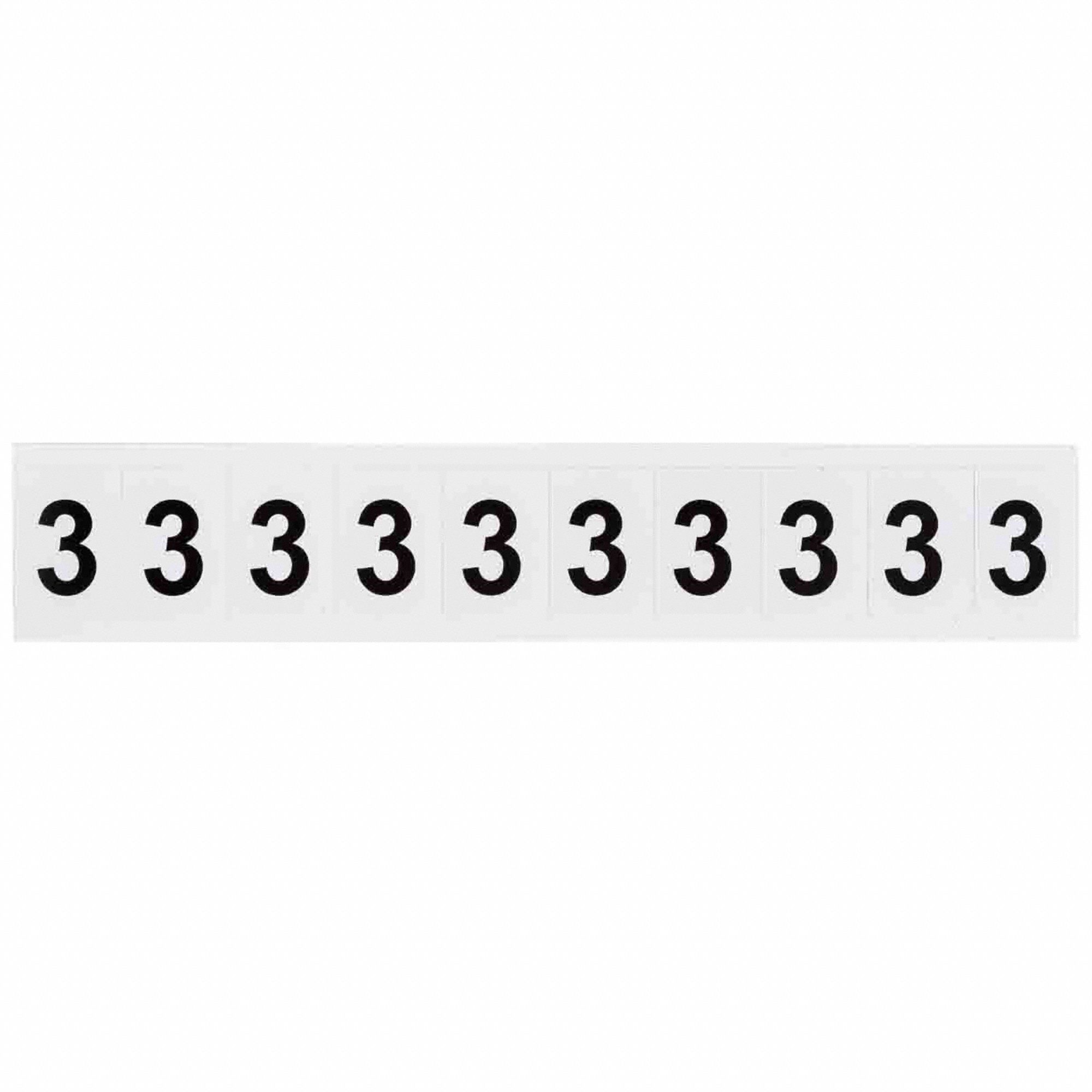 Number Label: 1 in Character Ht, Indoor/Outdoor, Non-Reflective, Helvetica, Black, 3, Die Cut, 10 PK