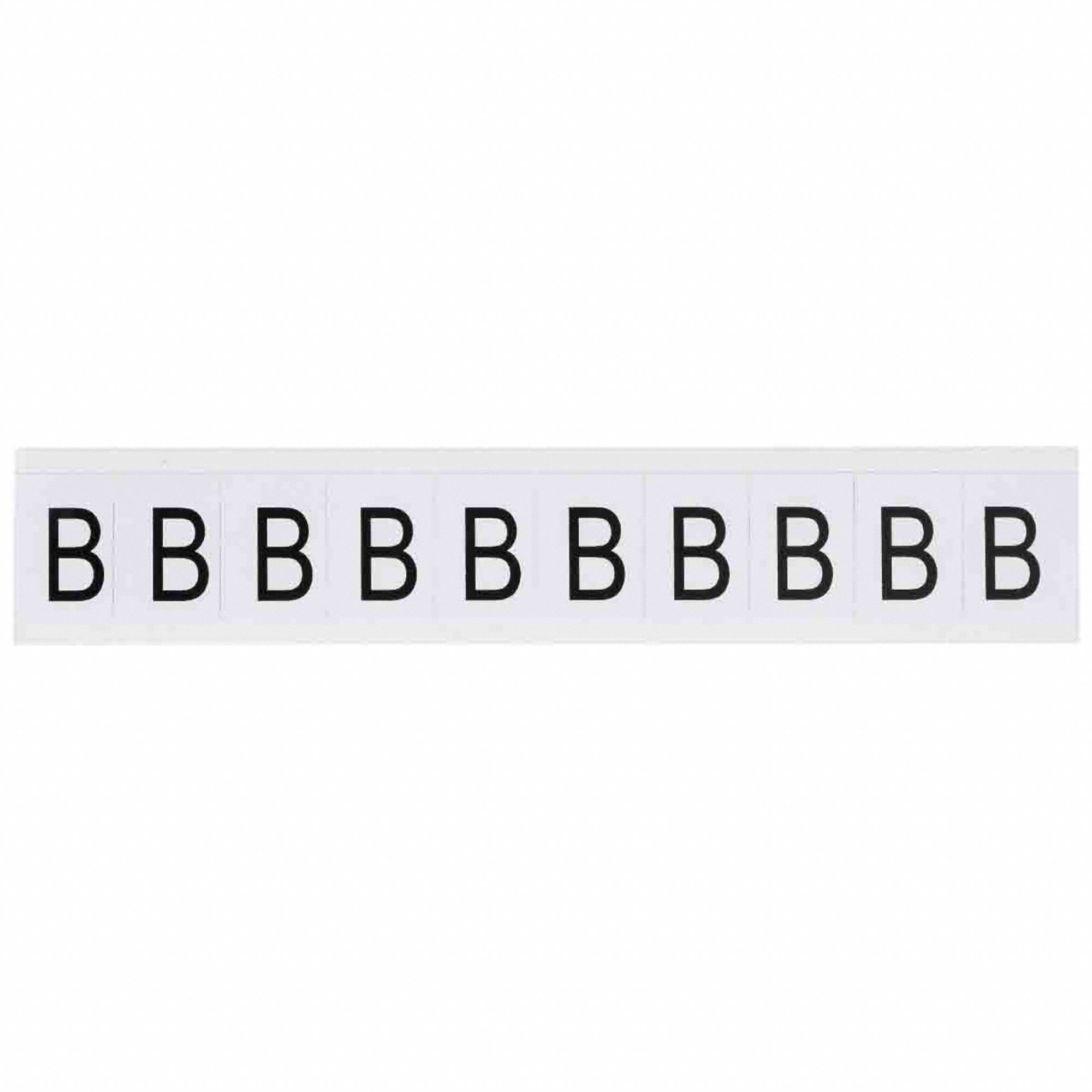 Letter Label: 1 in Character Ht, Indoor/Outdoor, Non-Reflective, Helvetica, Black, B, Die Cut, 10 PK