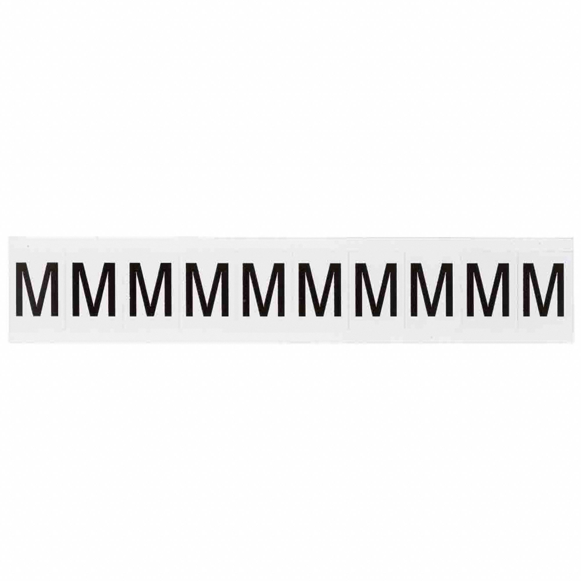 Letter Label: 1 in Character Ht, Indoor/Outdoor, Non-Reflective, Helvetica, Black, M, Die Cut, 10 PK