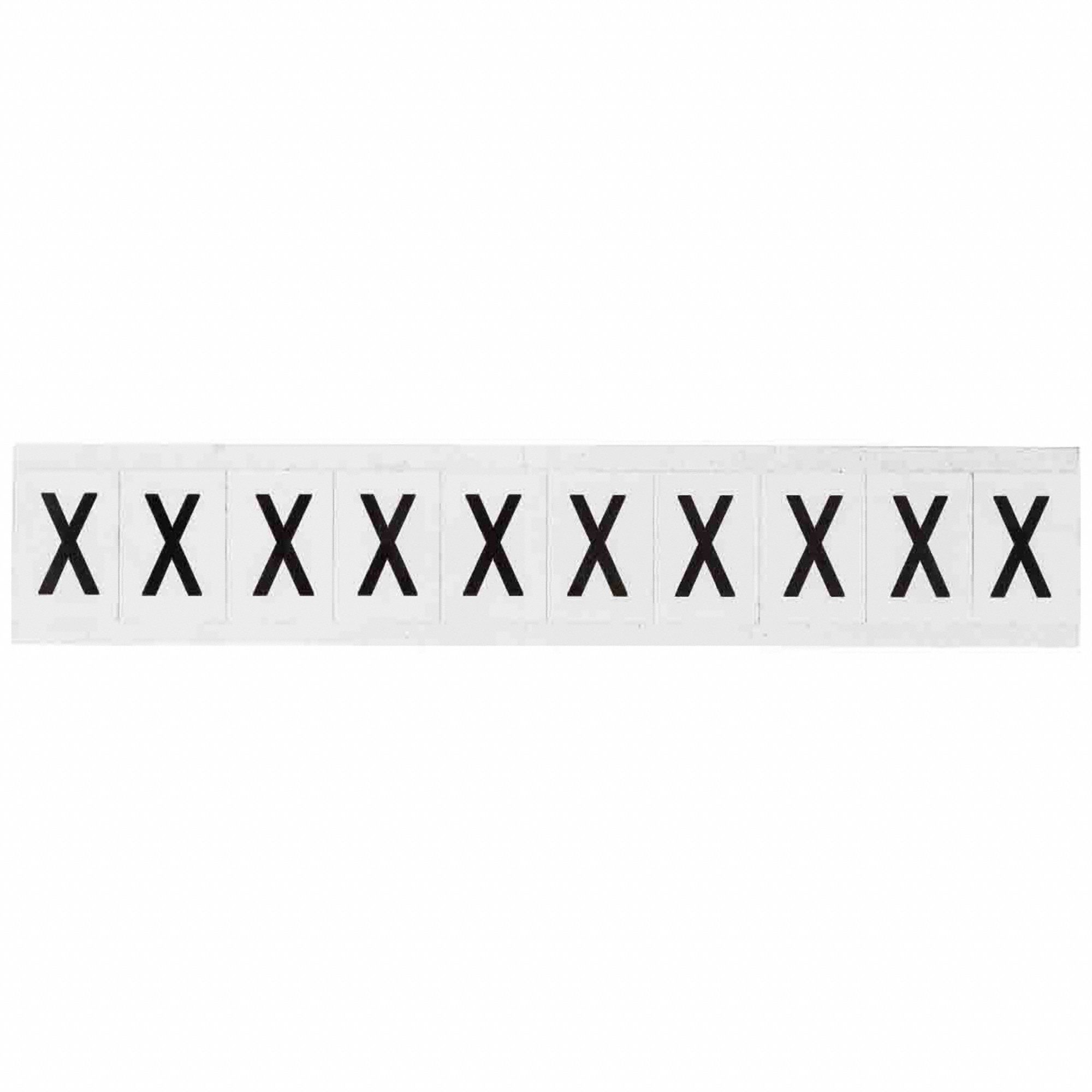 Letter Label: 1 in Character Ht, Indoor/Outdoor, Non-Reflective, Helvetica, Black, X, Die Cut, 10 PK