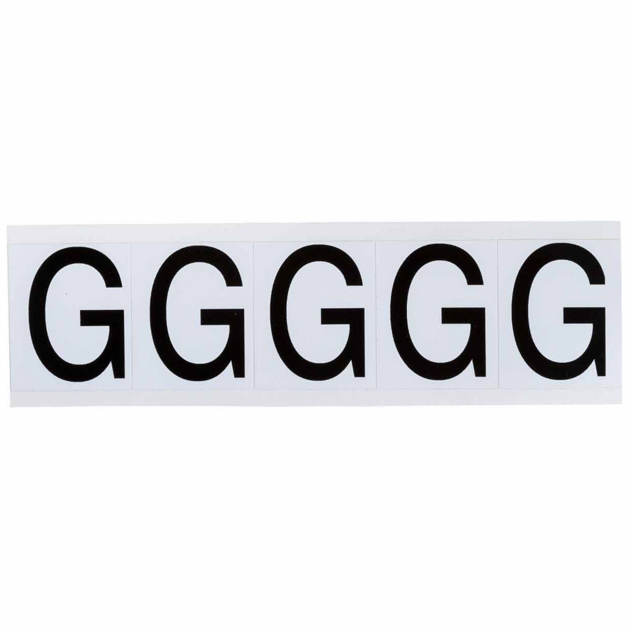 Letter Label: 1 15/16 in Character Ht, Indoor/Outdoor, Non-Reflective, Helvetica, Black, G, 5 PK