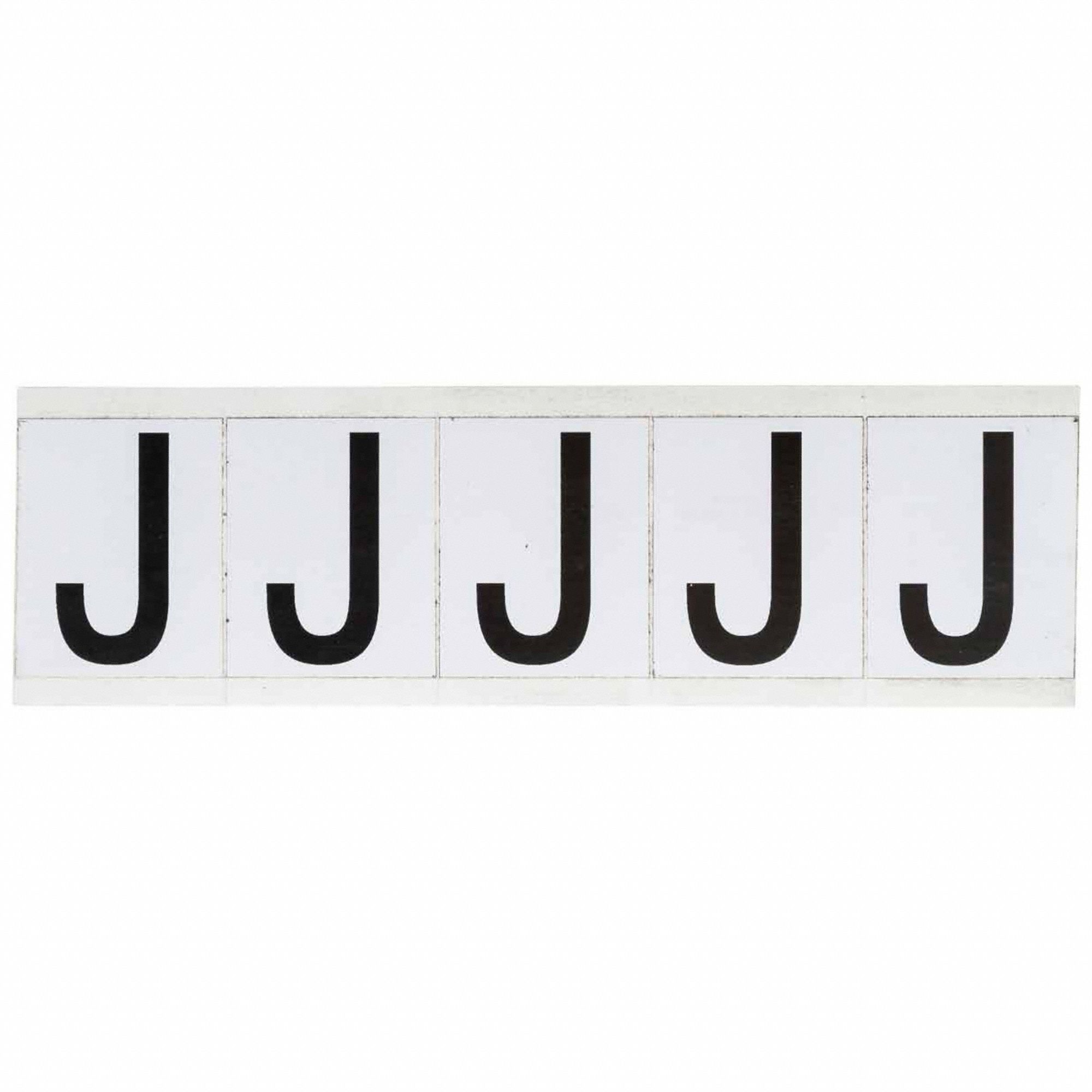 Letter Label: 1 15/16 in Character Ht, Indoor/Outdoor, Non-Reflective, Helvetica, Black, J, 5 PK
