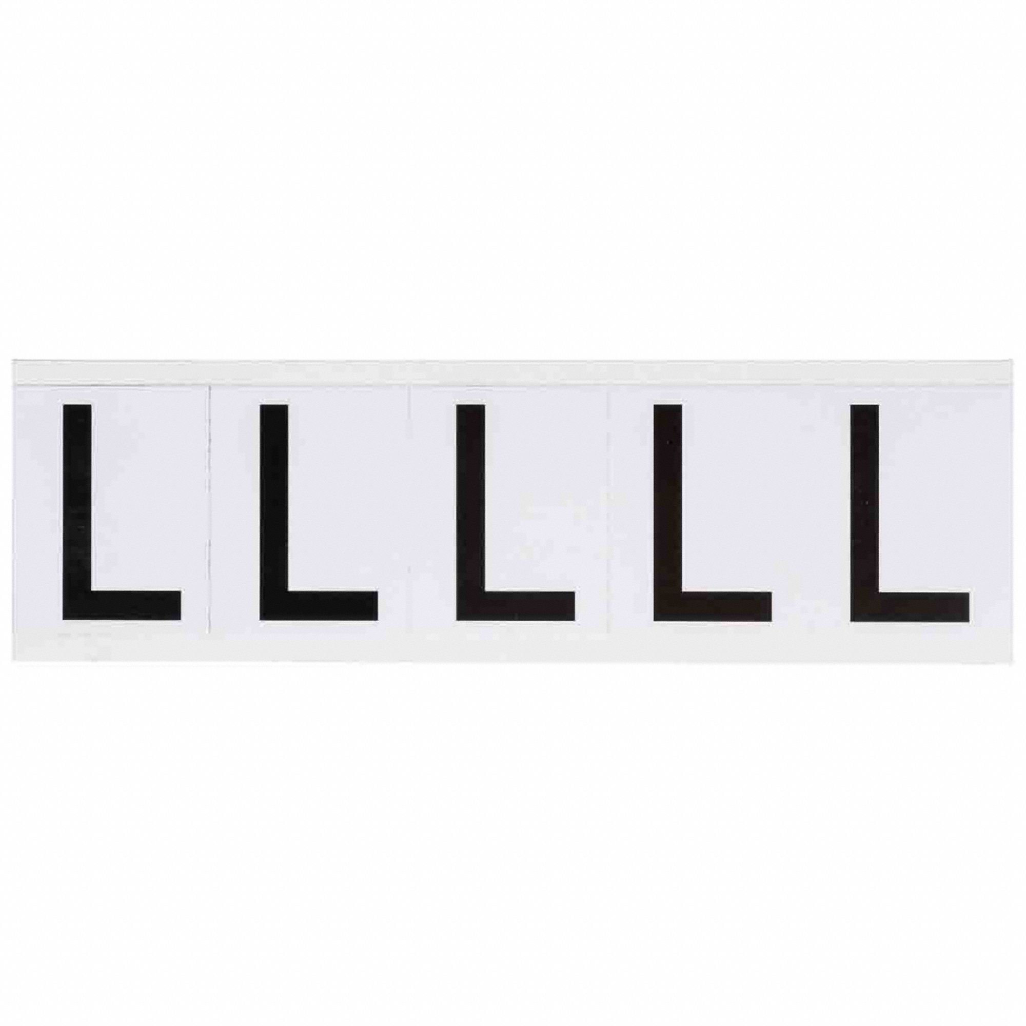 Letter Label: 1 15/16 in Character Ht, Indoor/Outdoor, Non-Reflective, Helvetica, Black, L, 5 PK