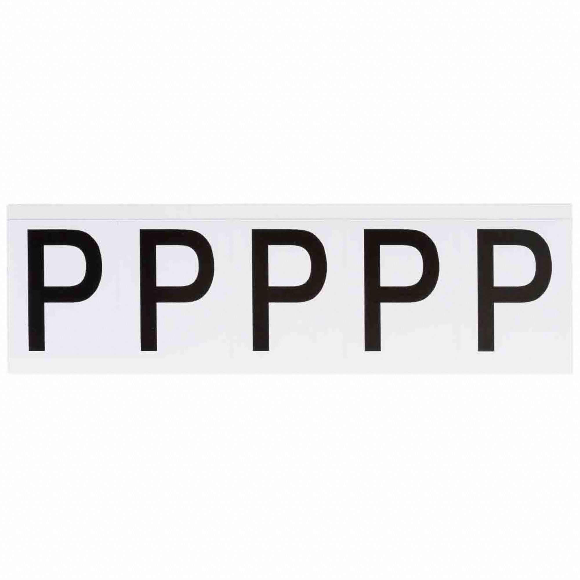 Letter Label: 2 in Character Ht, Indoor/Outdoor, Non-Reflective, Helvetica, Black, P, Die Cut, 5 PK