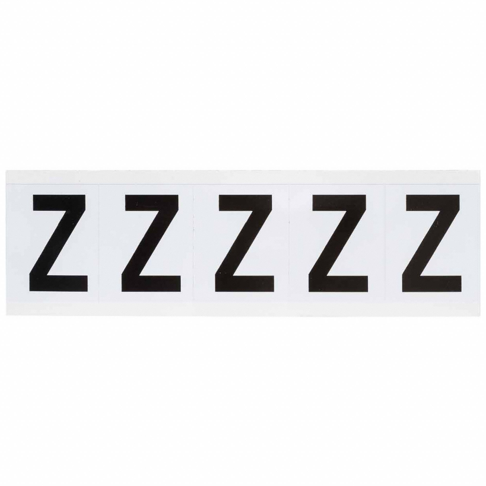 Letter Label: 2 in Character Ht, Indoor/Outdoor, Non-Reflective, Helvetica, Black, Z, Die Cut, 5 PK