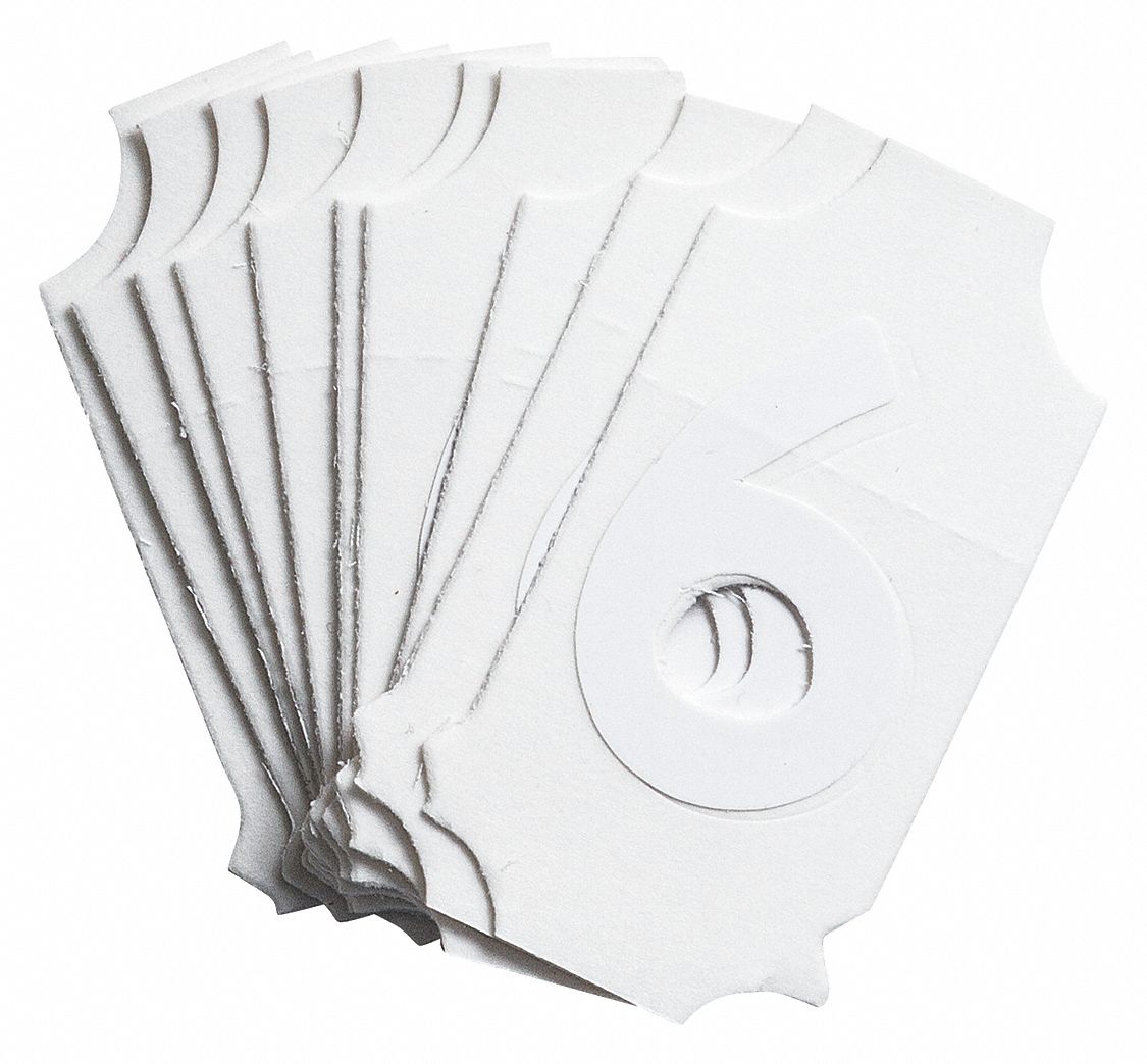 Number Label: 1 in Character Ht, Indoor/Outdoor, Non-Reflective, Gothic, White, 6 or 9, White, 10 PK