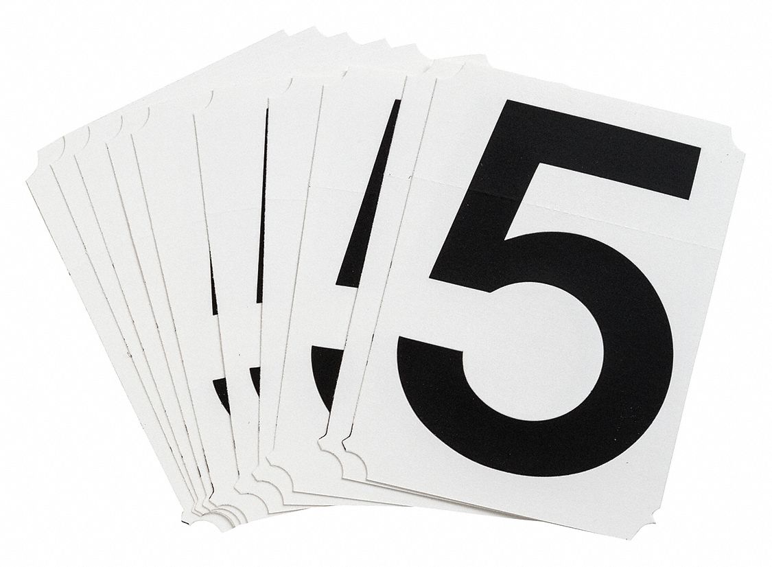 BRADY Number Label: Numbers, 4 in Character Ht, 4 3/4 in Overall Ht ...