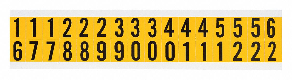 Number Label Set: 5/8 in Character Ht, Indoor/Outdoor, Non-Reflective, Gothic, Black, 0 to 9, 25 PK
