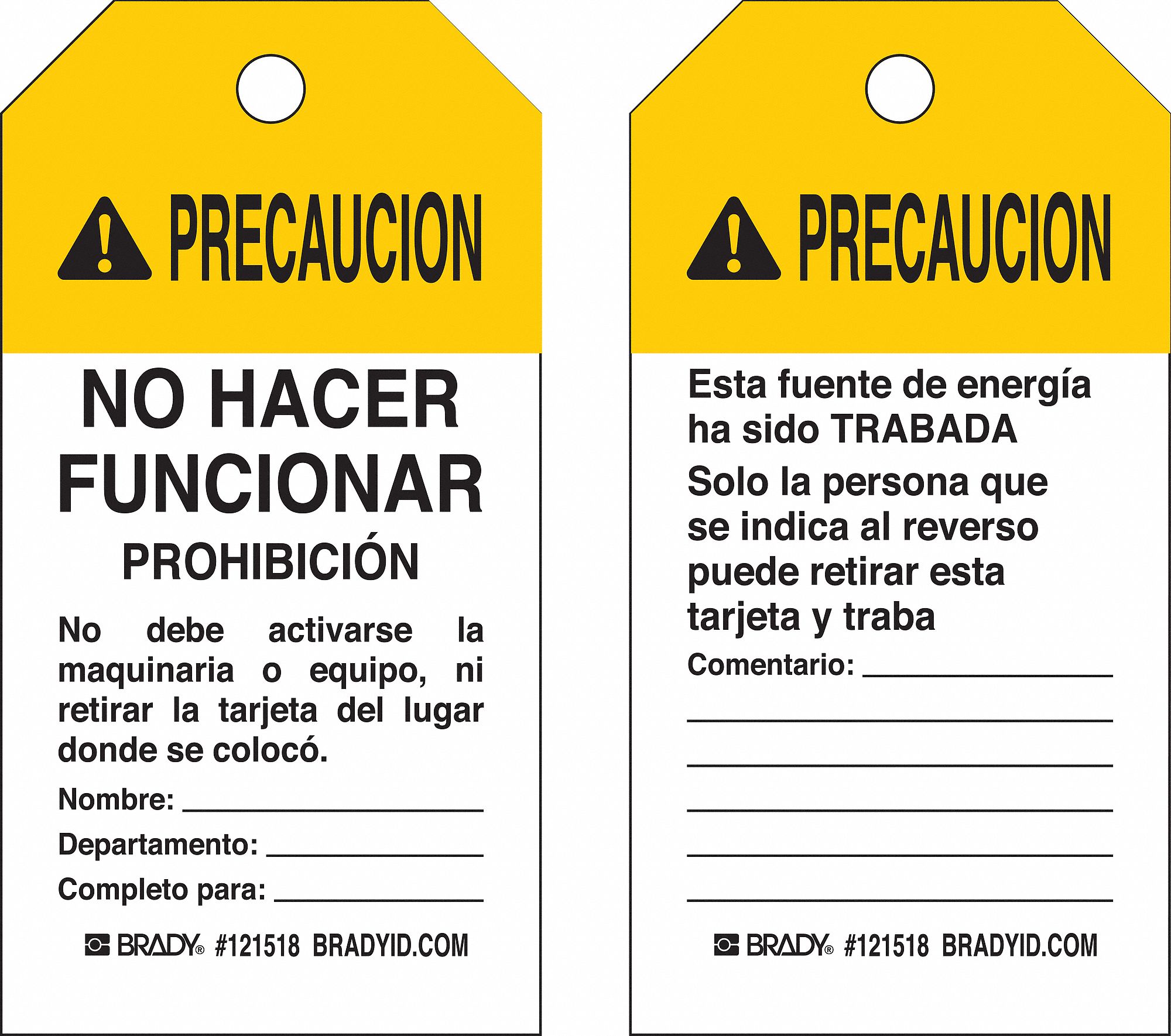 Caution Tag: Precaution, Heavy Duty Polyester, Comentario, Write-On Surface, Spanish, Tag