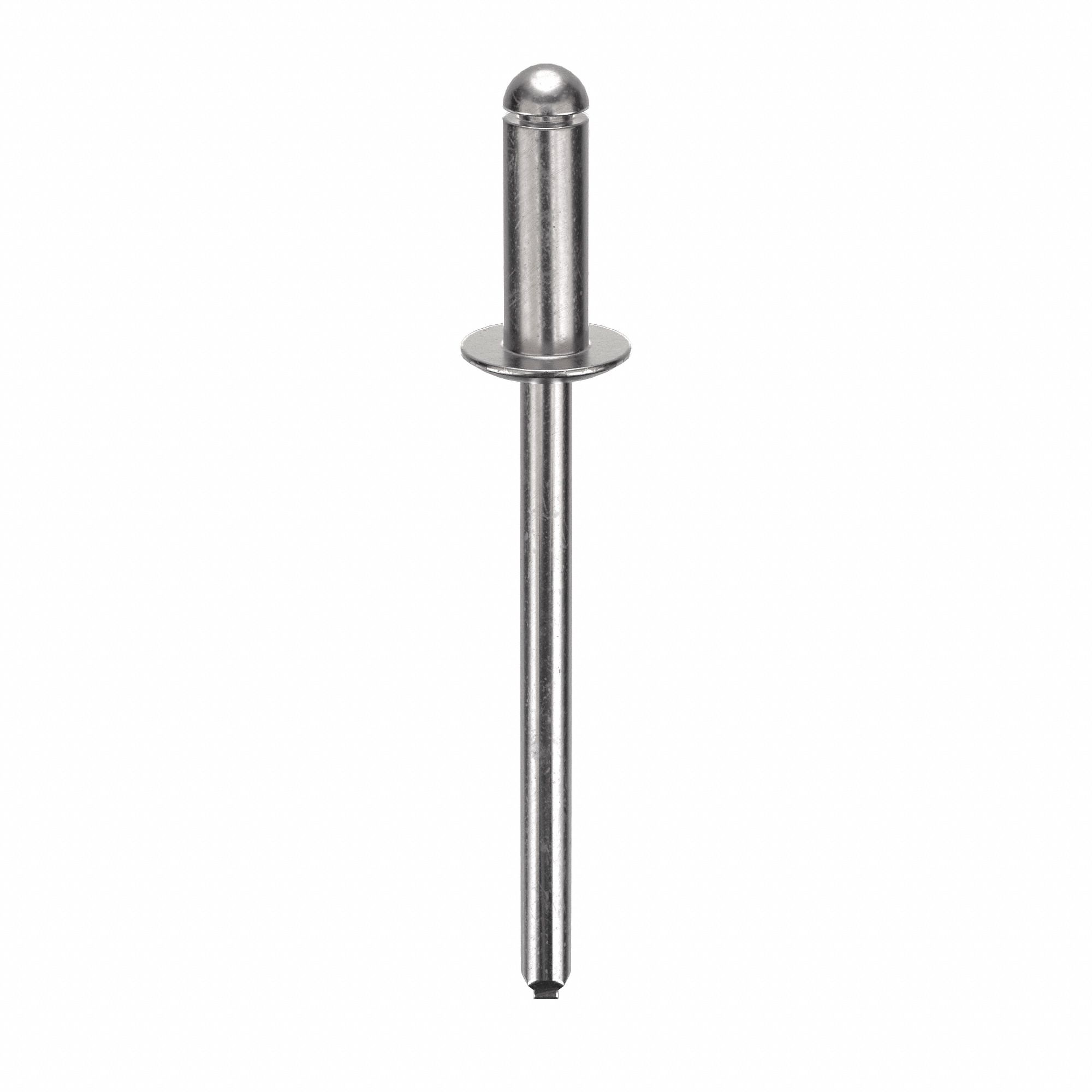 Blind Rivet, 1 29/40" L, 0.156" dia, PK500: Inch, 1 23/32 in Overall Lg, 27/64 in Body Lg, Dome, 500 PK