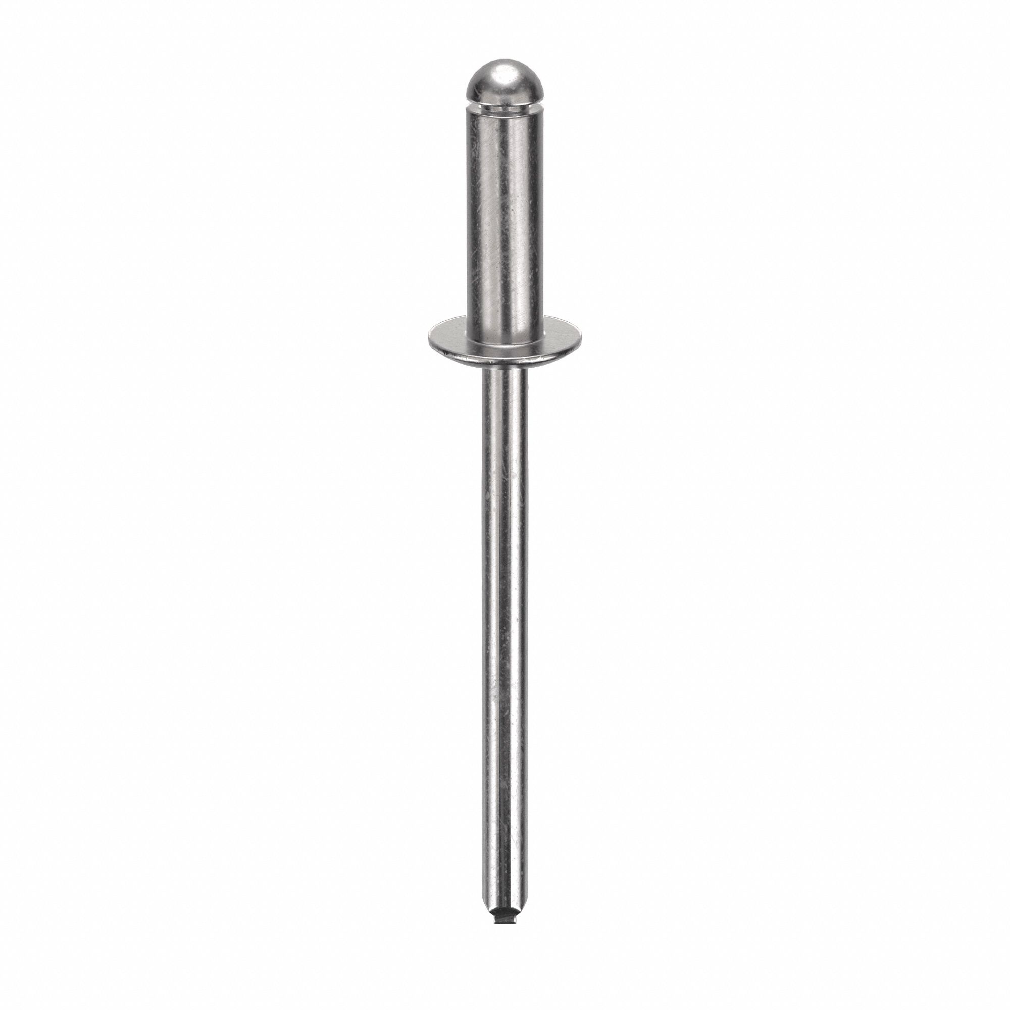 Blind Rivet, 1.772" L, 0.156" dia, PK500: Inch, 1 49/64 in Overall Lg, 15/32 in Body Lg, Dome, 500 PK