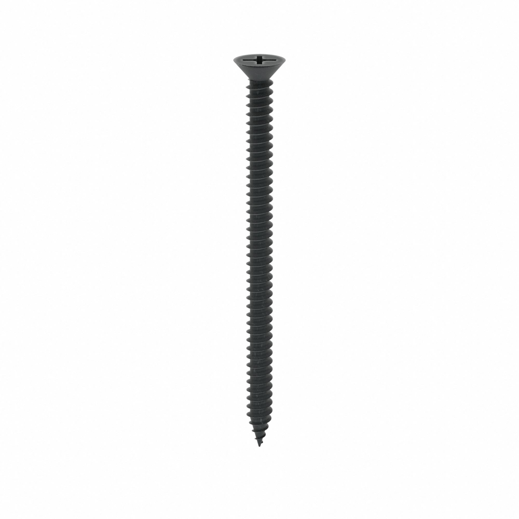 Drywall Screw: #10 Size, 3 1/2 in Lg, Phosphate, Steel, Flat, Phillips, 200 PK