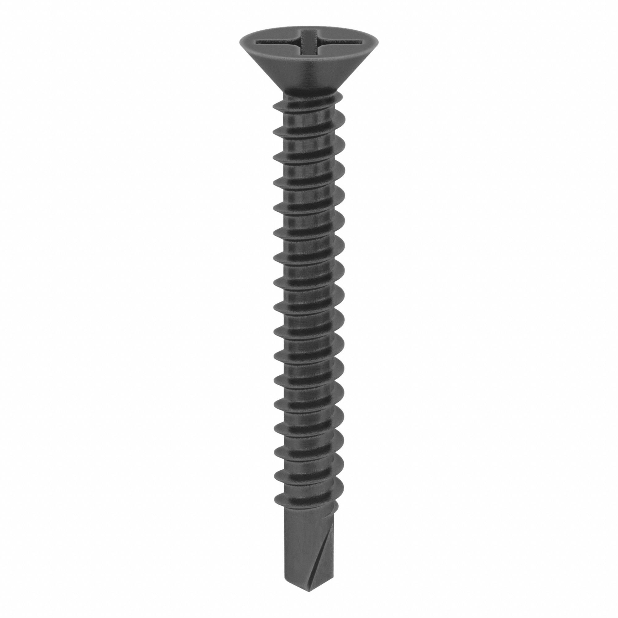 Drywall Screw: #8 Size, 2 3/8 in Lg, Phosphate, Steel, Flat, Phillips, 200 PK
