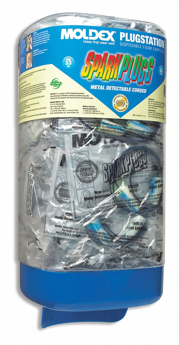 Ear Plug Dispensing System: Dispenser with Refill, Bullet, 33 dB NRR, 150 Pairs, Corded