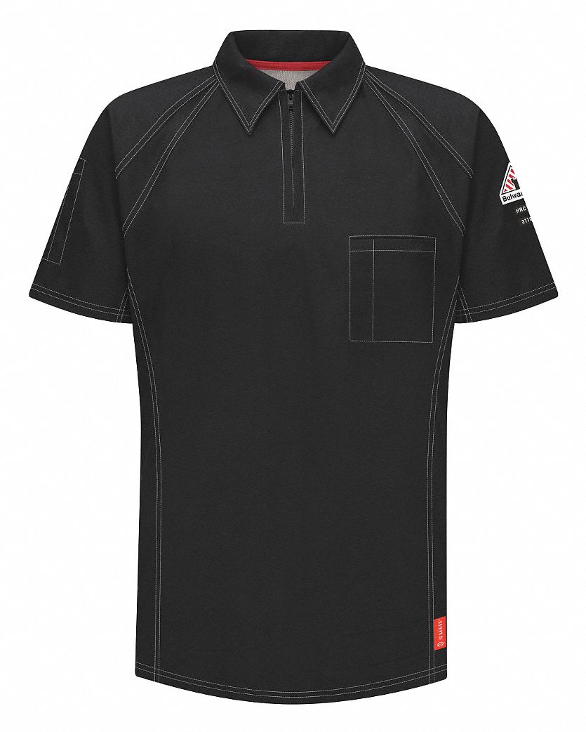 BULWARK Black Flame-Resistant Polo Shirt, Size: L, Fits Chest Size: 41 ...