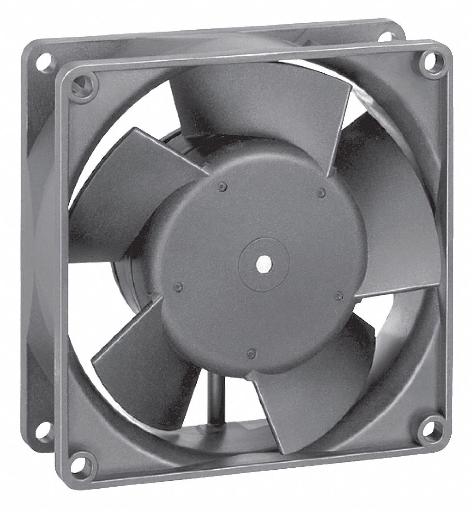 Wet-Location Square Axial Fan: 3 5/8 in Ht, 1 1/4 in Dp, 47.1 cfm, IP68, PBT Plastic