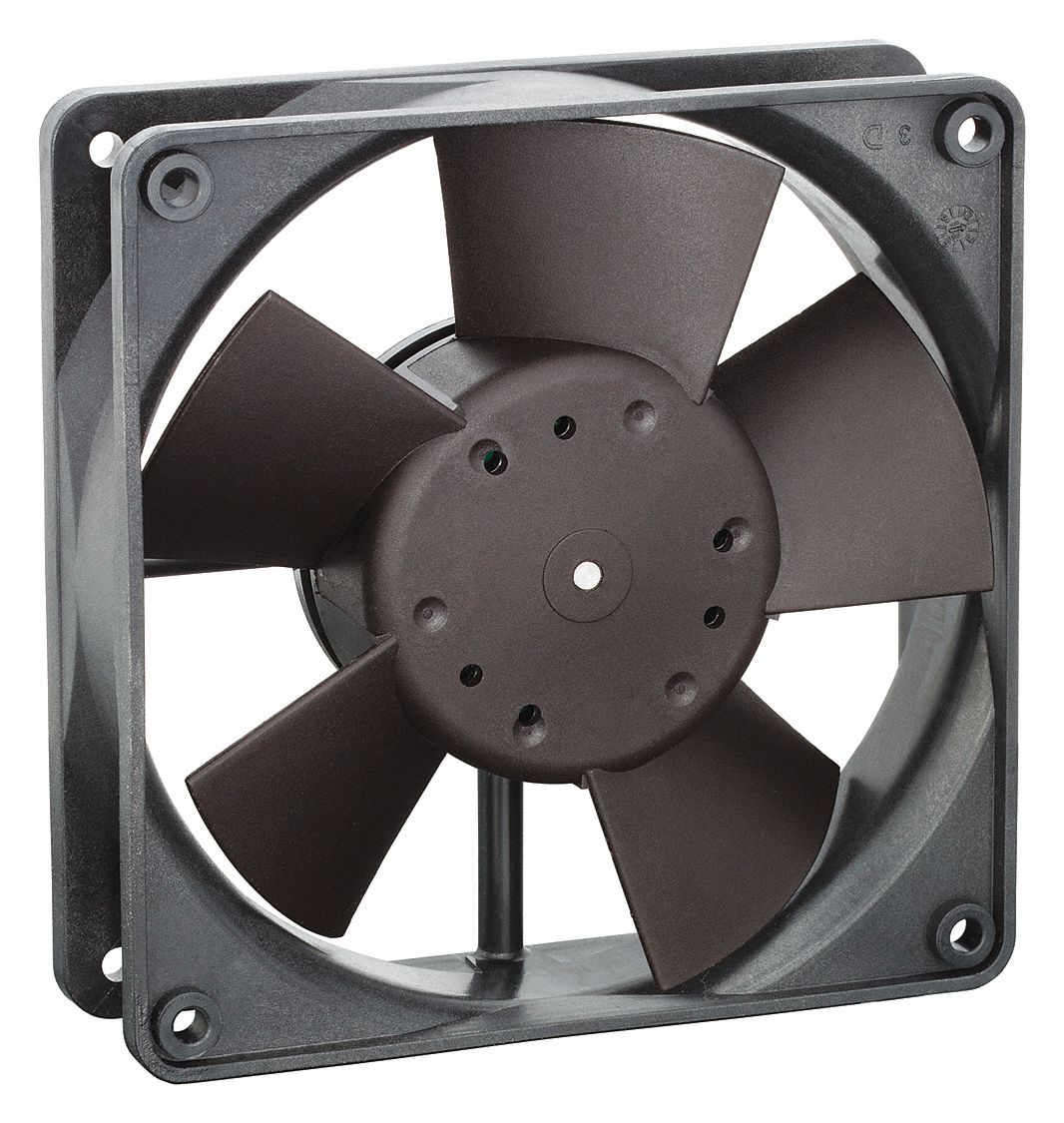 Wet-Location Square Axial Fan: 4 11/16 in Ht, 1 1/4 in Dp, 100 cfm, IP68, PBT Plastic