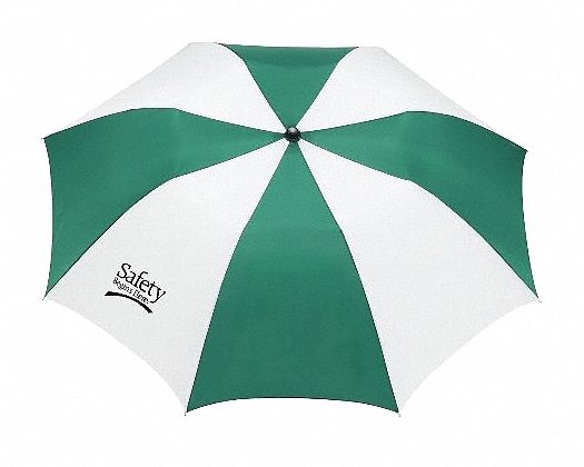 UMBRELLA, 42 IN ARC LENGTH, GREEN/WHITE, POLYESTER, AUTO OPEN