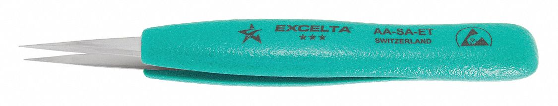 TWEEZERS, STAINLESS STEEL, POINT, STRAIGHT TIP, 0.2 MM TIP THICK