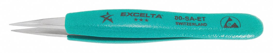 TWEEZERS, STAINLESS STEEL, POINT, STRAIGHT TIP, 0.46 MM TIP THICK