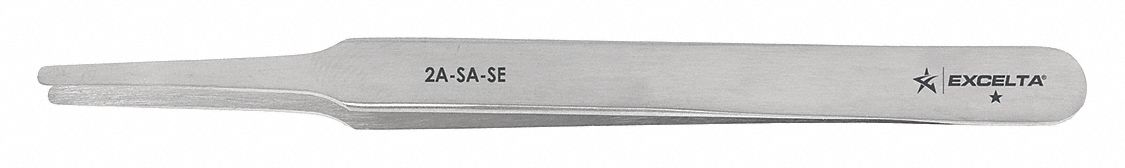 TWEEZERS, STAINLESS STEEL, ROUND, STRAIGHT TIP, 4-3/4 IN L