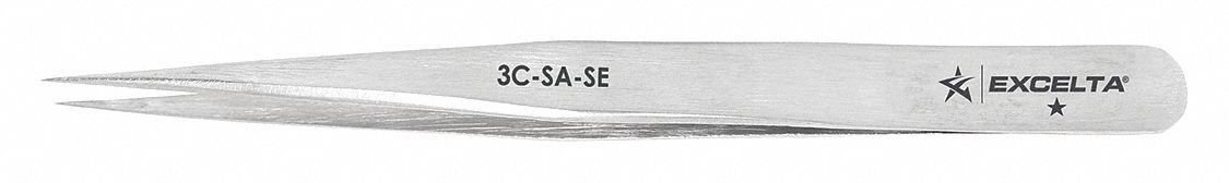 TWEEZERS, STAINLESS STEEL, POINT, STRAIGHT TIP, 4-1/4 IN L