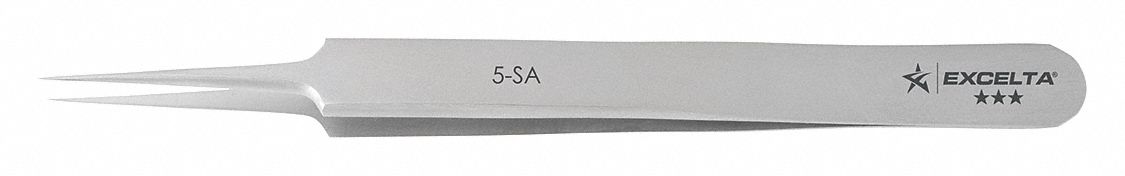 TWEEZERS, STAINLESS STEEL, POINT, STRAIGHT TIP, 0.1 MM TIP THICK