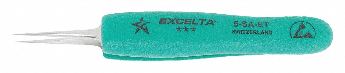 TWEEZERS, STAINLESS STEEL, POINT, RELIEVED TIP, 0.1 MM TIP THICK