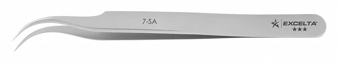 TWEEZERS, STAINLESS STEEL, POINT, CURVED TIP, 0.18 MM TIP THICK, CURVED