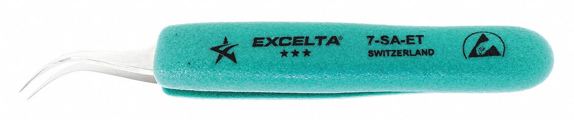 Tweezers: Stainless Steel, Point, Curved Tip, 0.18 mm Tip Thick