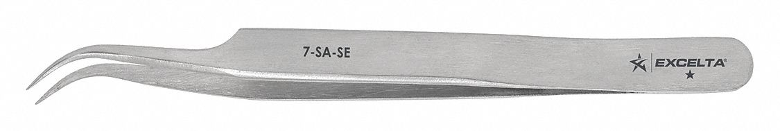 TWEEZERS, STAINLESS STEEL, POINT, CURVED TIP, 4-1/2 IN L