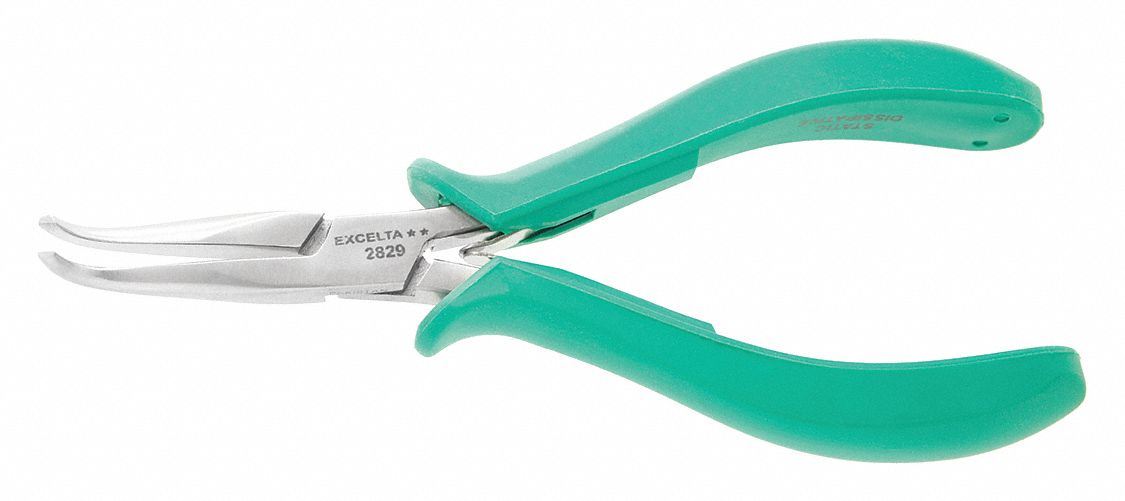 BENT LONG NOSE PLIER, ESD-SAFE, ½ IN MAX JAW OPENING, 5¾ IN OVERALL L, 1⅜ IN JAW L, SMOOTH