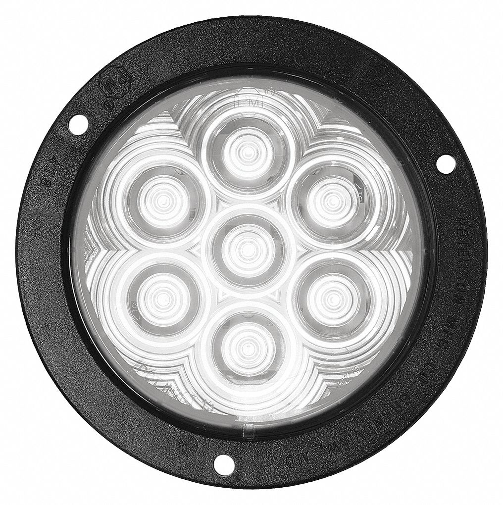 BACK-UP LAMP, ROUND, 7-LED, 12 V, FLANGE, CLEAR, 1 11/16 X 4 1/4 IN, ABS PLASTIC