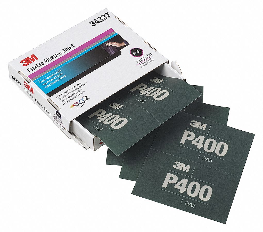 SANDING SHEET, HOOKIT, 400 GRIT, MED ABR, WET/DRY, GREEN, 7 X 5 1/2 IN, AL OX, FILM