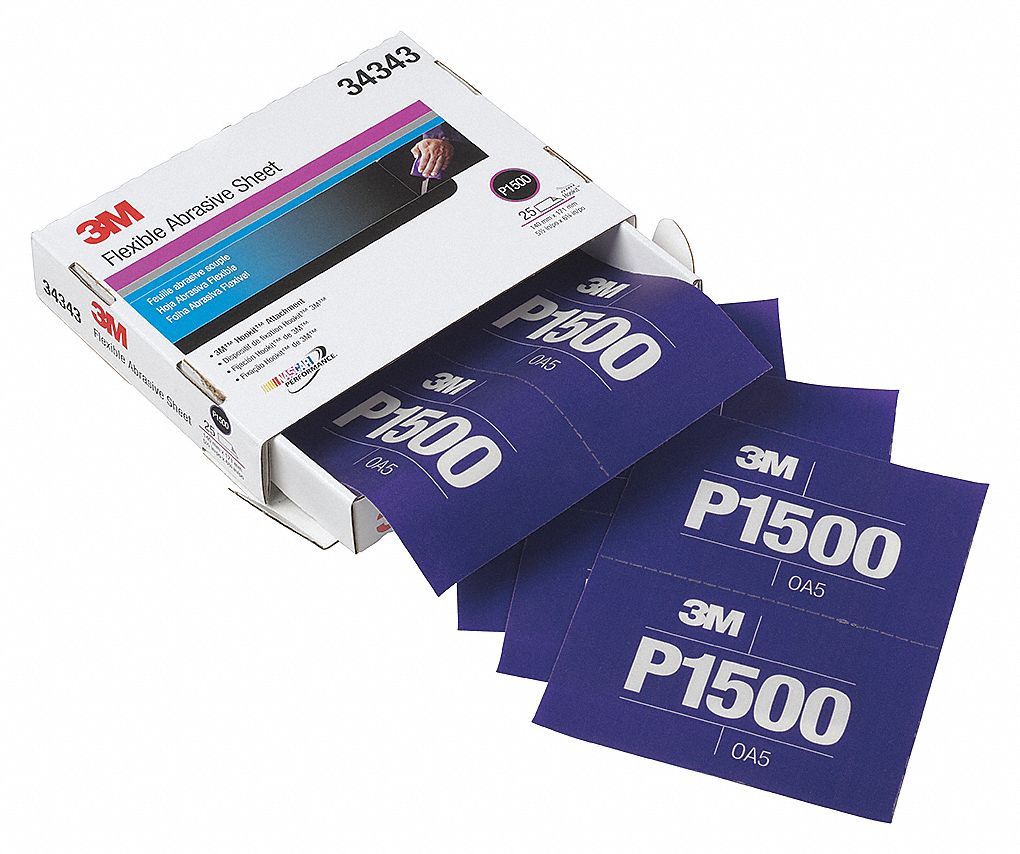 SANDING SHEET, HOOKIT, 1500 GRIT, ABR GRAIN, WET/DRY, PURPLE, 6 3/4 X 5 1/2 IN, AL OX, FILM
