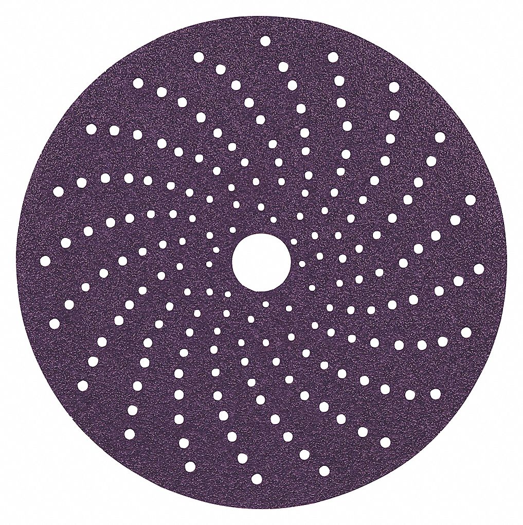 SANDING DISC, SERIES 737U, CLEAN, HOOK ATTACH, MULTI-HOLE, 80 GRIT, PURPLE, 3IN
