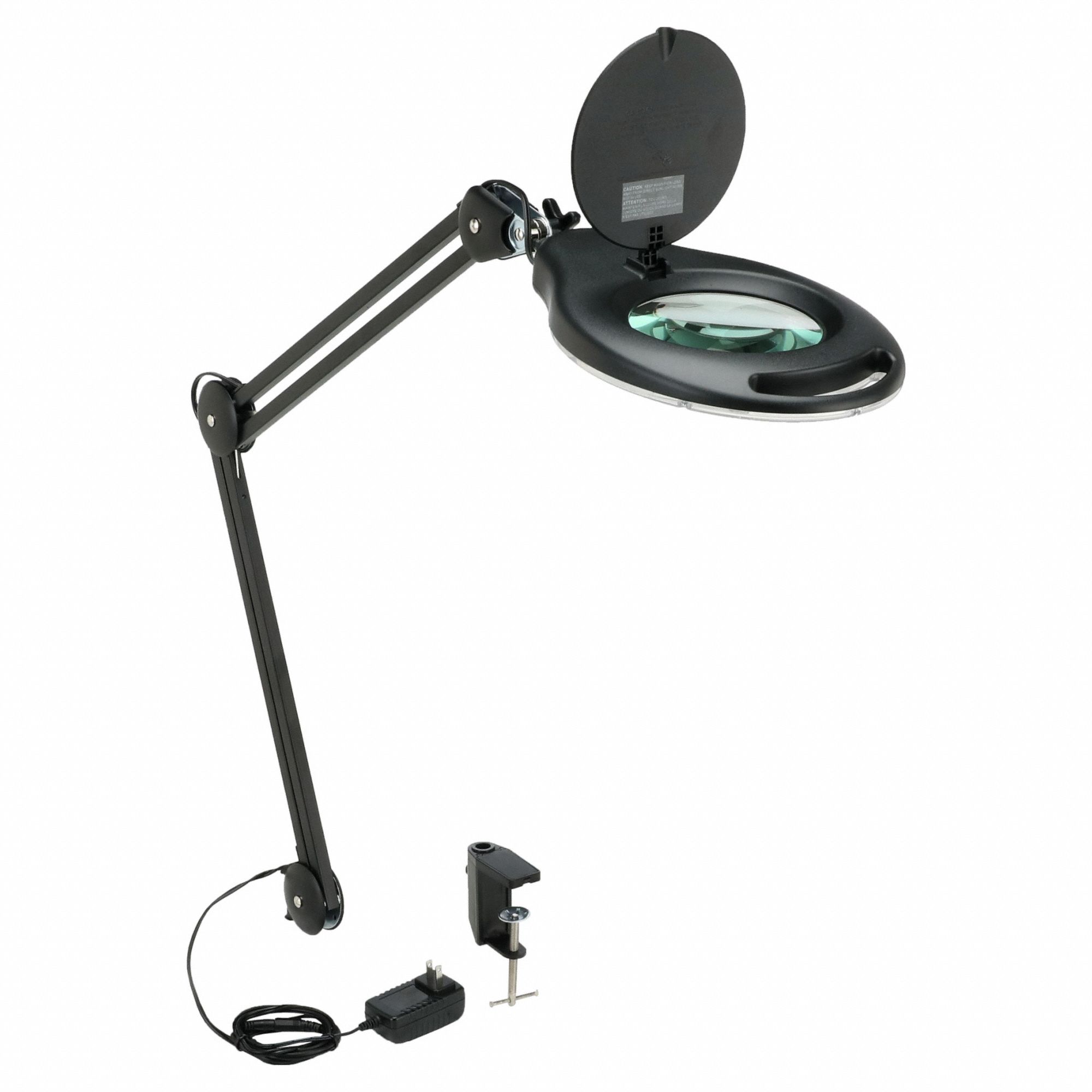 Round Magnifier Light: LED, 2.25x, 5 Diopter, 678 lm Max Brightness, 34 in Arm Reach