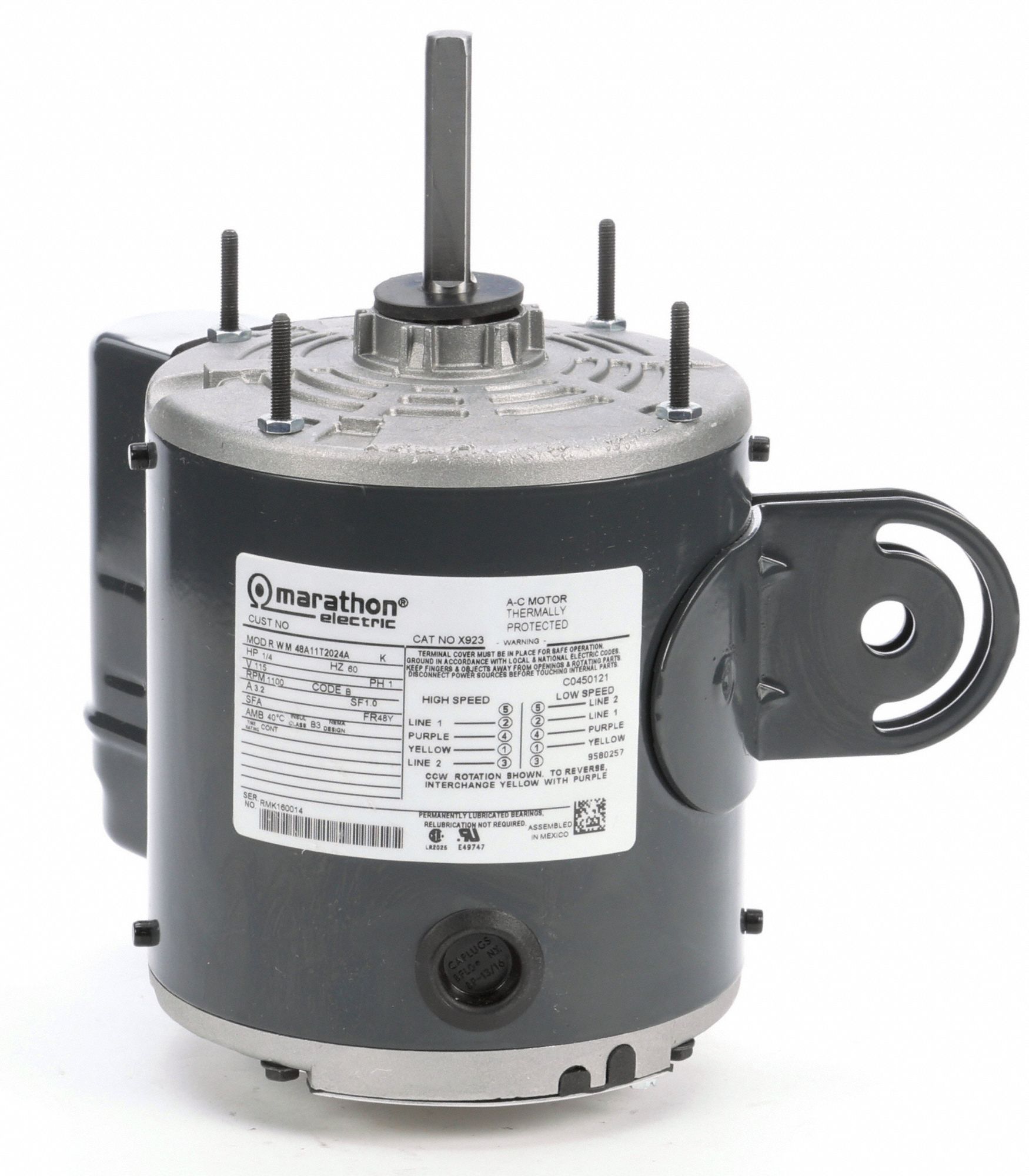 MARATHON MOTORS Pedestal Fan Motor, 1/4 HP, Permanent Split Capacitor